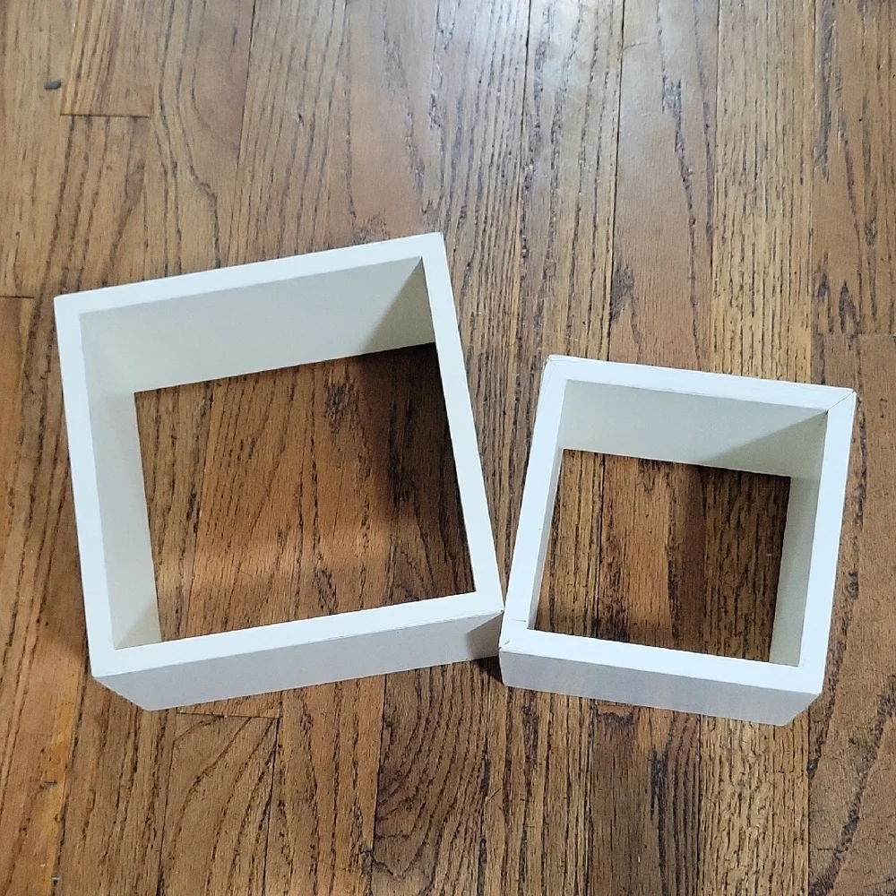 Set of Two White Square Wall Shelves